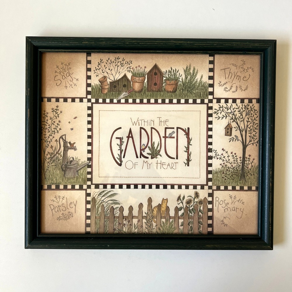 Vintage Linda Spivey Within the Garden of My Heart Framed Folk Art Print